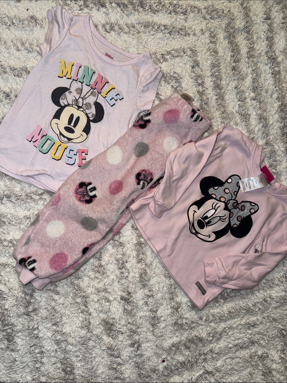 2/3m vintage Minnie Mouse Pink Girls' Pajama Set and sweat shirt